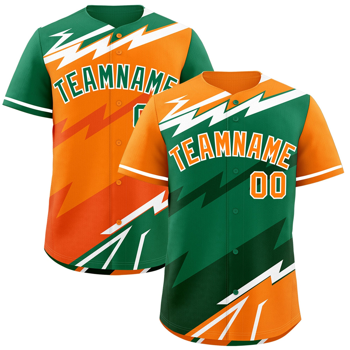 Custom Kelly Green Orange Dark Green short sleeves Reversible Lightning Pattern Graffiti Graffiti Pattern Breathable Baseball Jersey| KXKSHOP