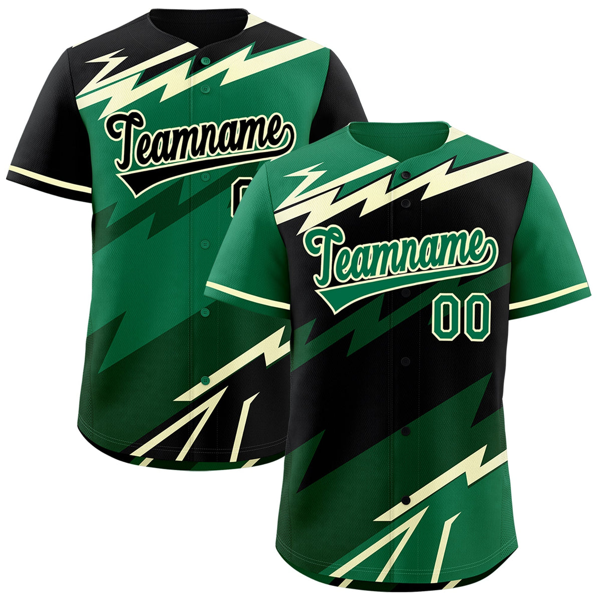 Custom Black Kelly Green Cream short sleeves Reversible Lightning Pattern Graffiti Graffiti Pattern Breathable Baseball Jersey| KXKSHOP