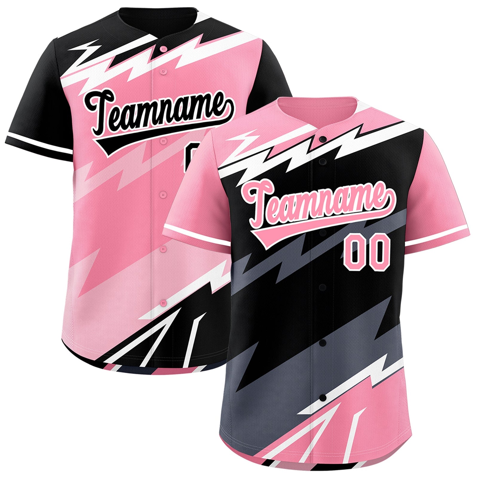 Custom Black Light Pink Gray short sleeves Reversible Lightning Pattern Graffiti Graffiti Pattern Breathable Baseball Jersey| KXKSHOP