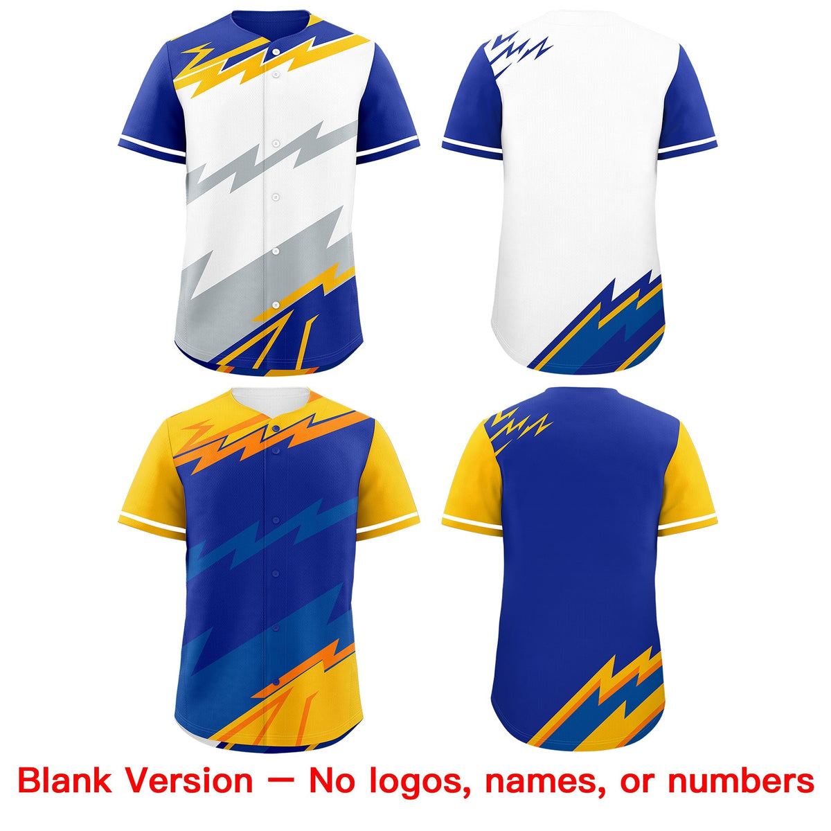 Custom White Royal Blue Silver short sleeves Reversible Lightning Pattern Graffiti Graffiti Pattern Breathable Baseball Jersey| KXKSHOP