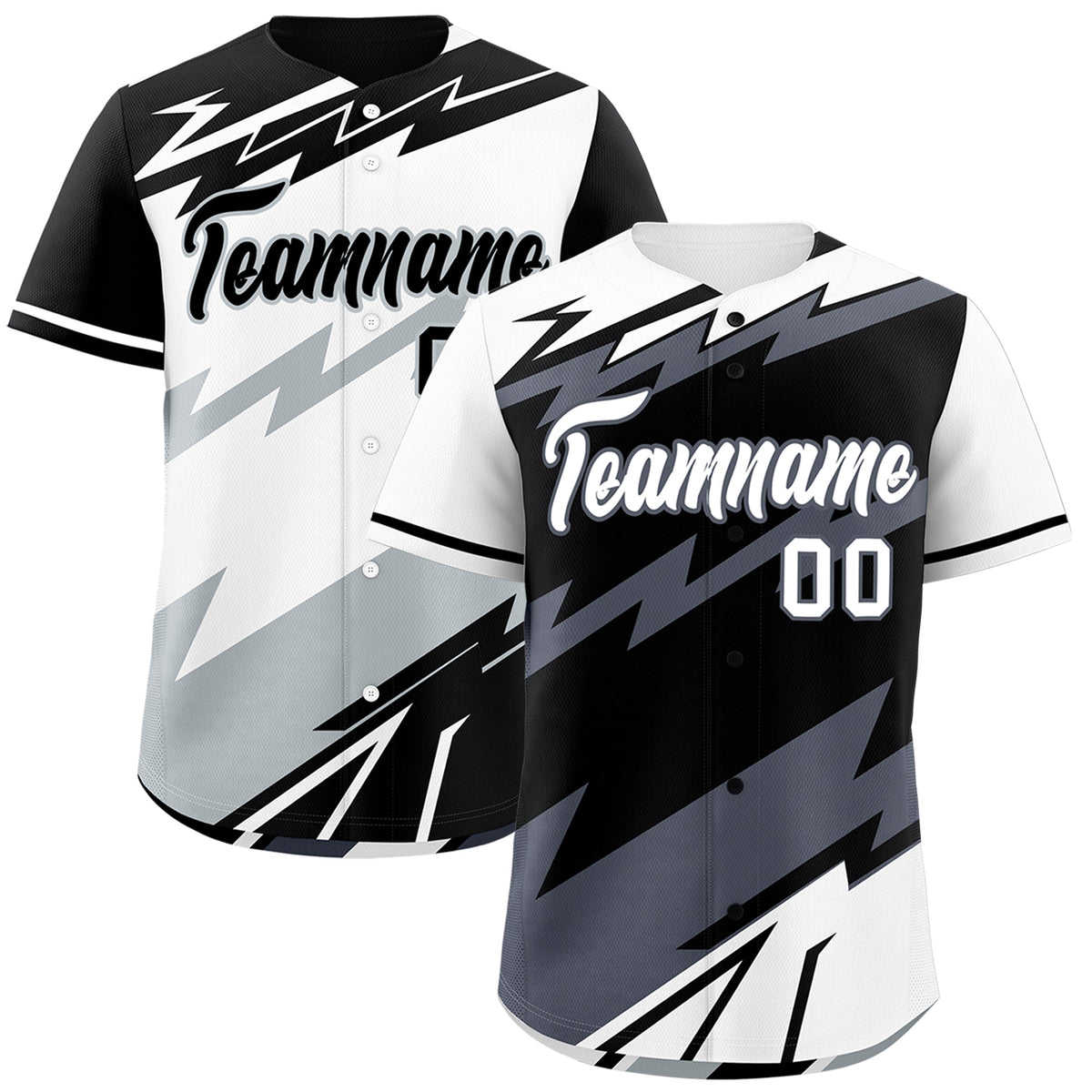 Custom Black White Gray short sleeves Reversible Lightning Pattern Graffiti Graffiti Pattern Lightweight Baseball Jersey| KXKSHOP