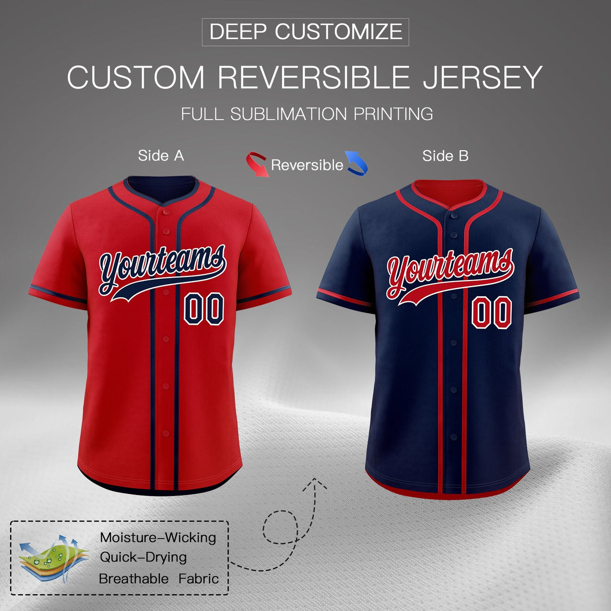 Custom Navy White Reversible Classic Style Moisture-Wicking Baseball Jersey| KXKSHOP