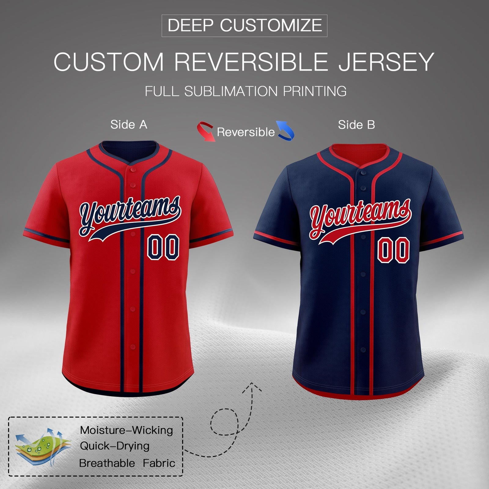Custom Navy White Reversible Classic Style Moisture-Wicking Baseball Jersey| KXKSHOP