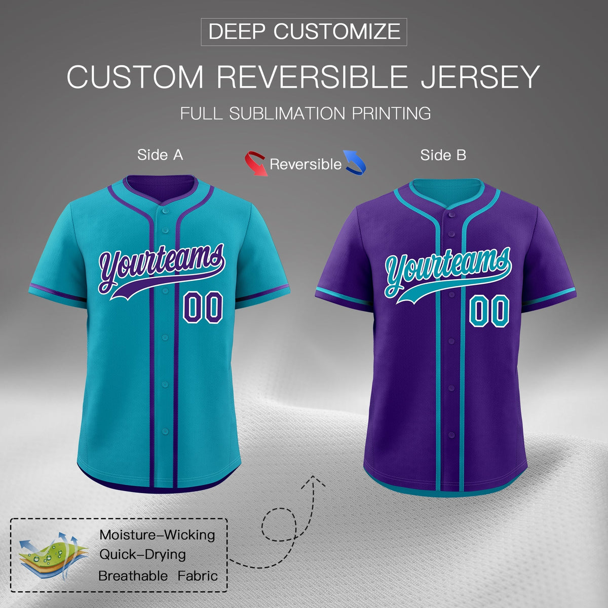 Custom Purple White Reversible Classic Style Lightweight Baseball Jersey| KXKSHOP