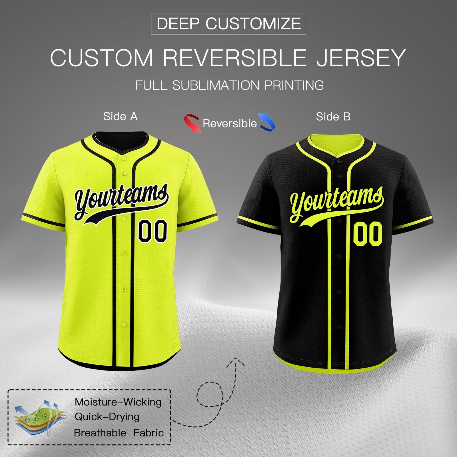Custom Black Reversible Classic Style Moisture-Wicking Baseball Jersey| KXKSHOP