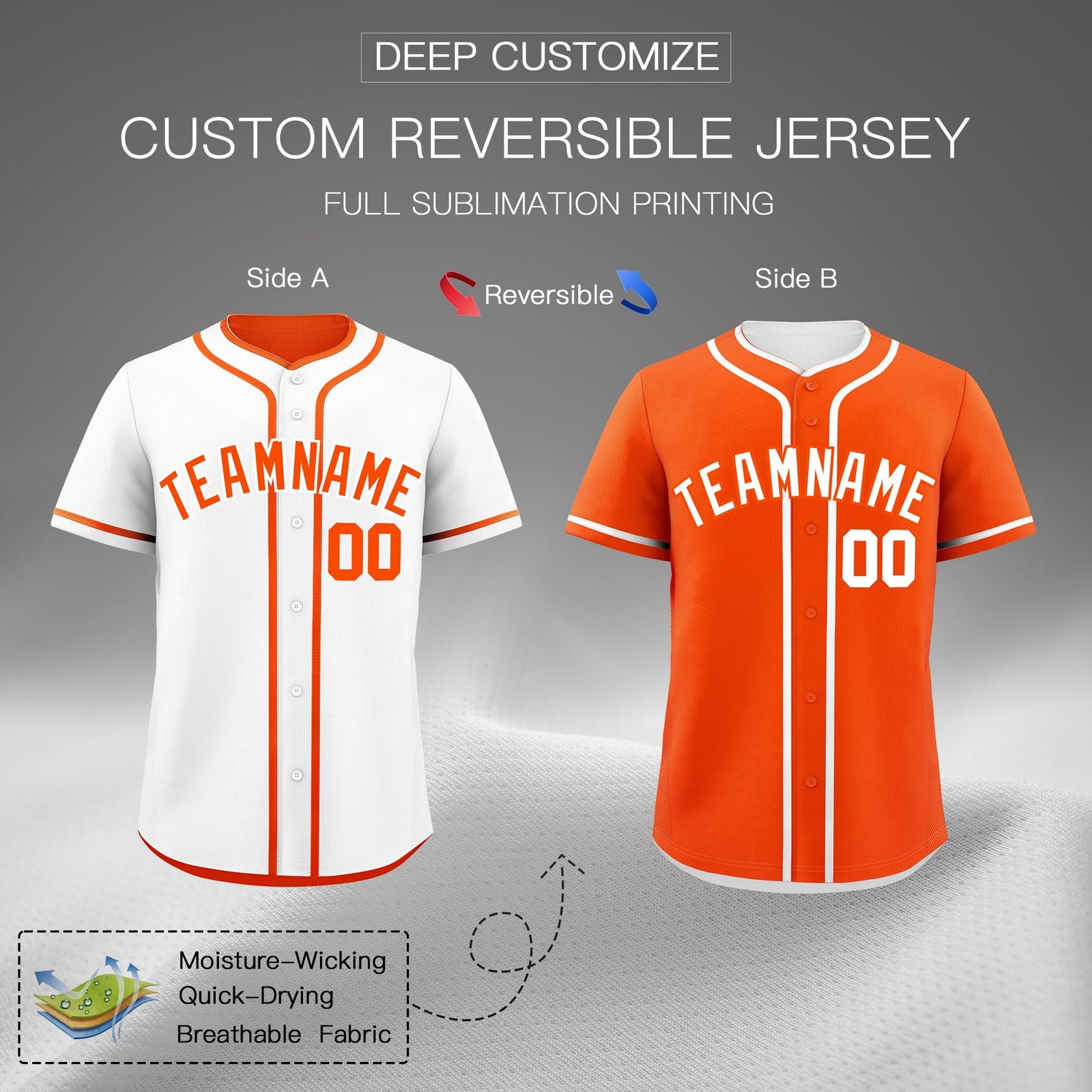 Custom Orange Reversible Classic Style Lightweight Baseball Jersey| KXKSHOP