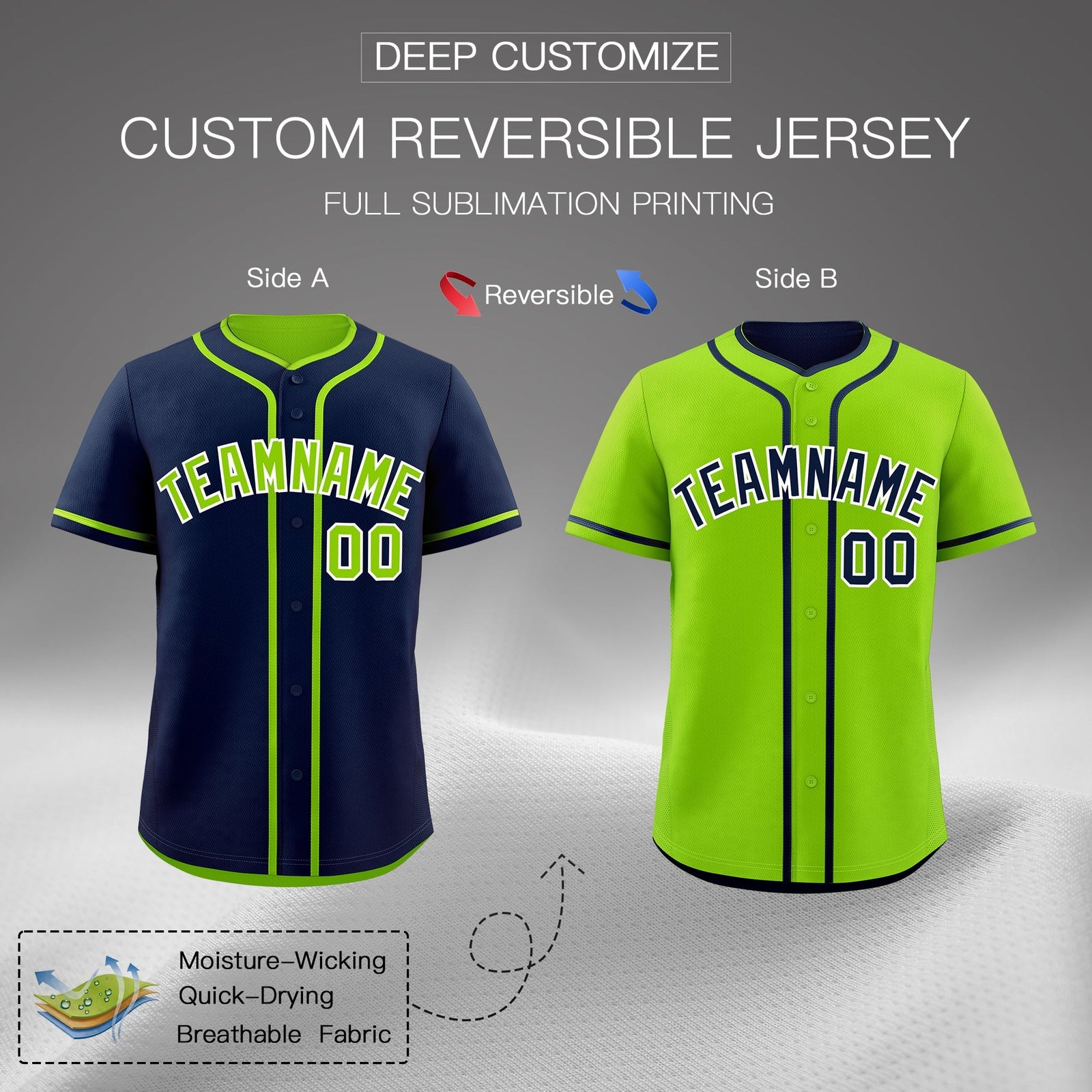 Custom Neon Green White Reversible Classic Style Moisture-Wicking Baseball Jersey| KXKSHOP
