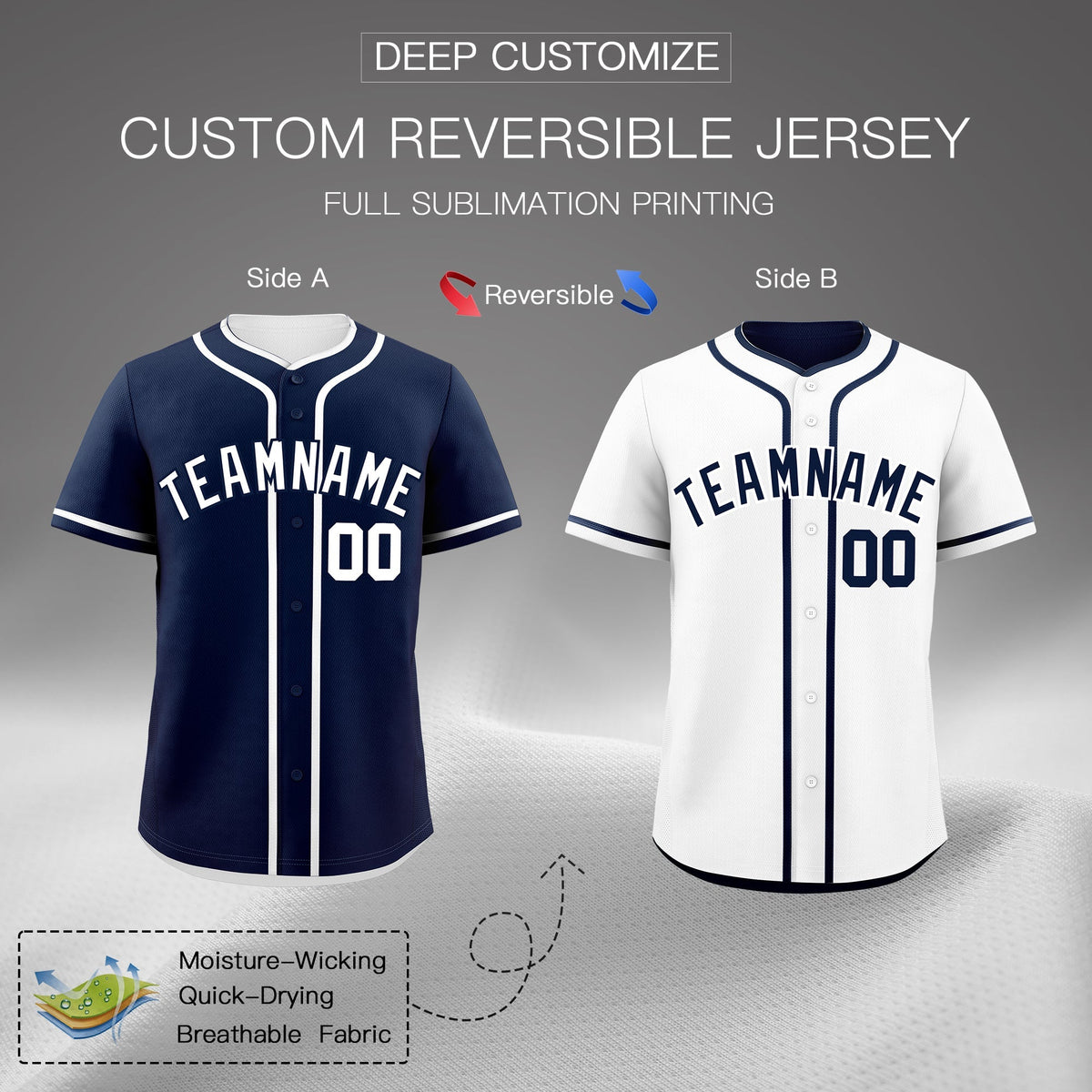 Custom White Reversible Classic Style Lightweight Baseball Jersey| KXKSHOP