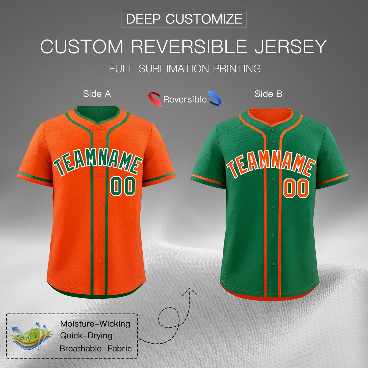 Custom Kelly Green White Reversible Classic Style Moisture-Wicking Baseball Jersey| KXKSHOP