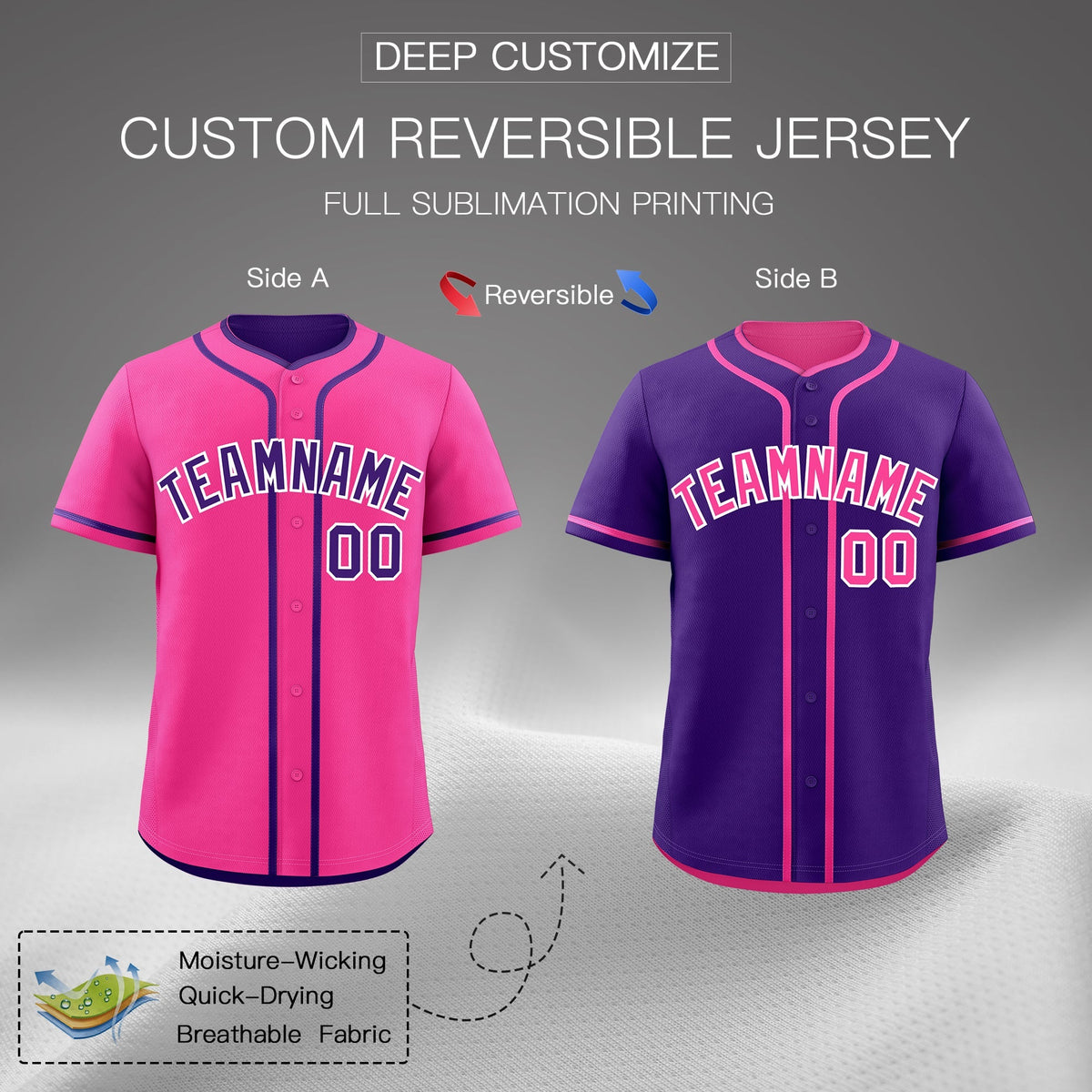 Custom Purple White Reversible Classic Style Moisture-Wicking Baseball Jersey| KXKSHOP