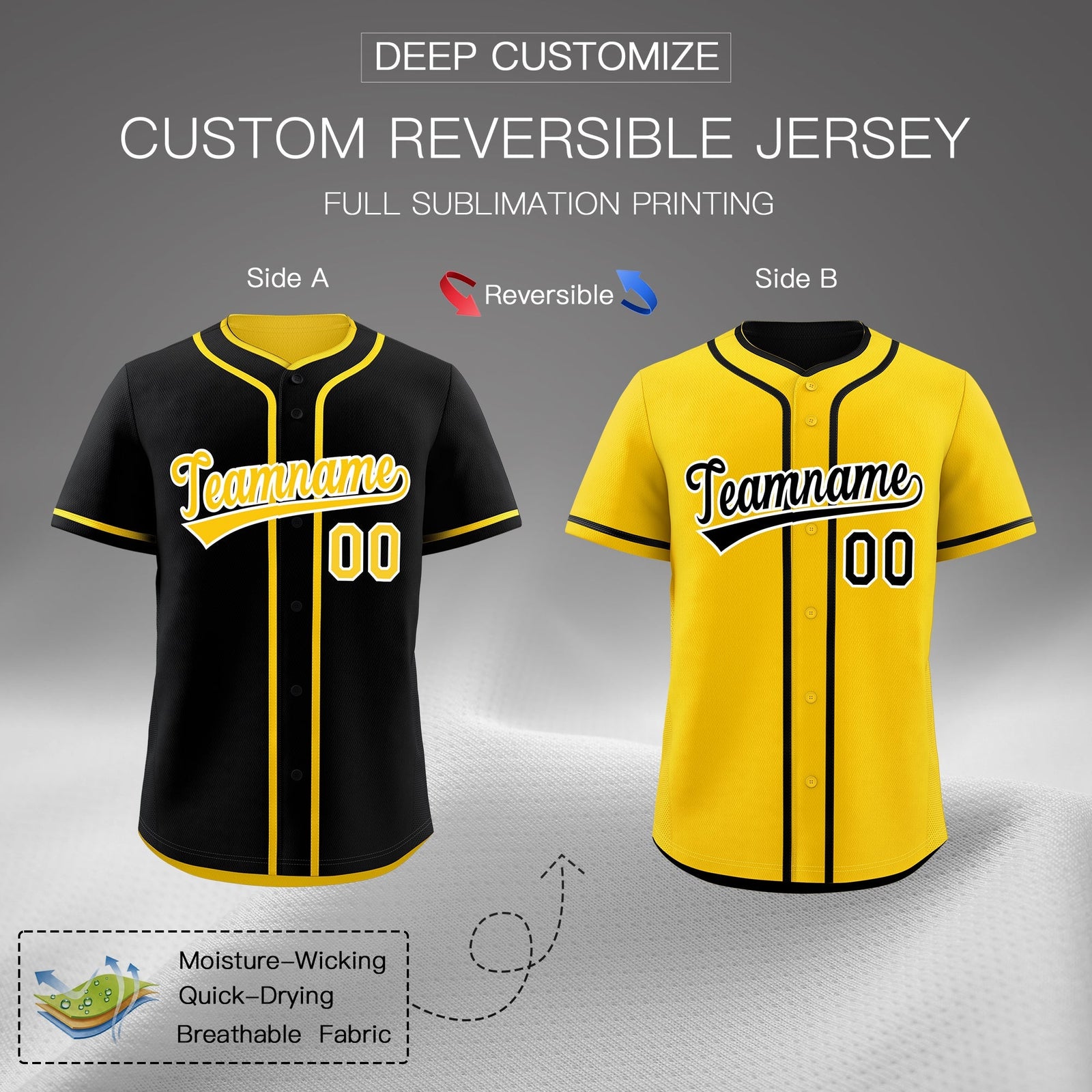 Custom Gold Black Reversible Classic Style Lightweight Baseball Jersey| KXKSHOP
