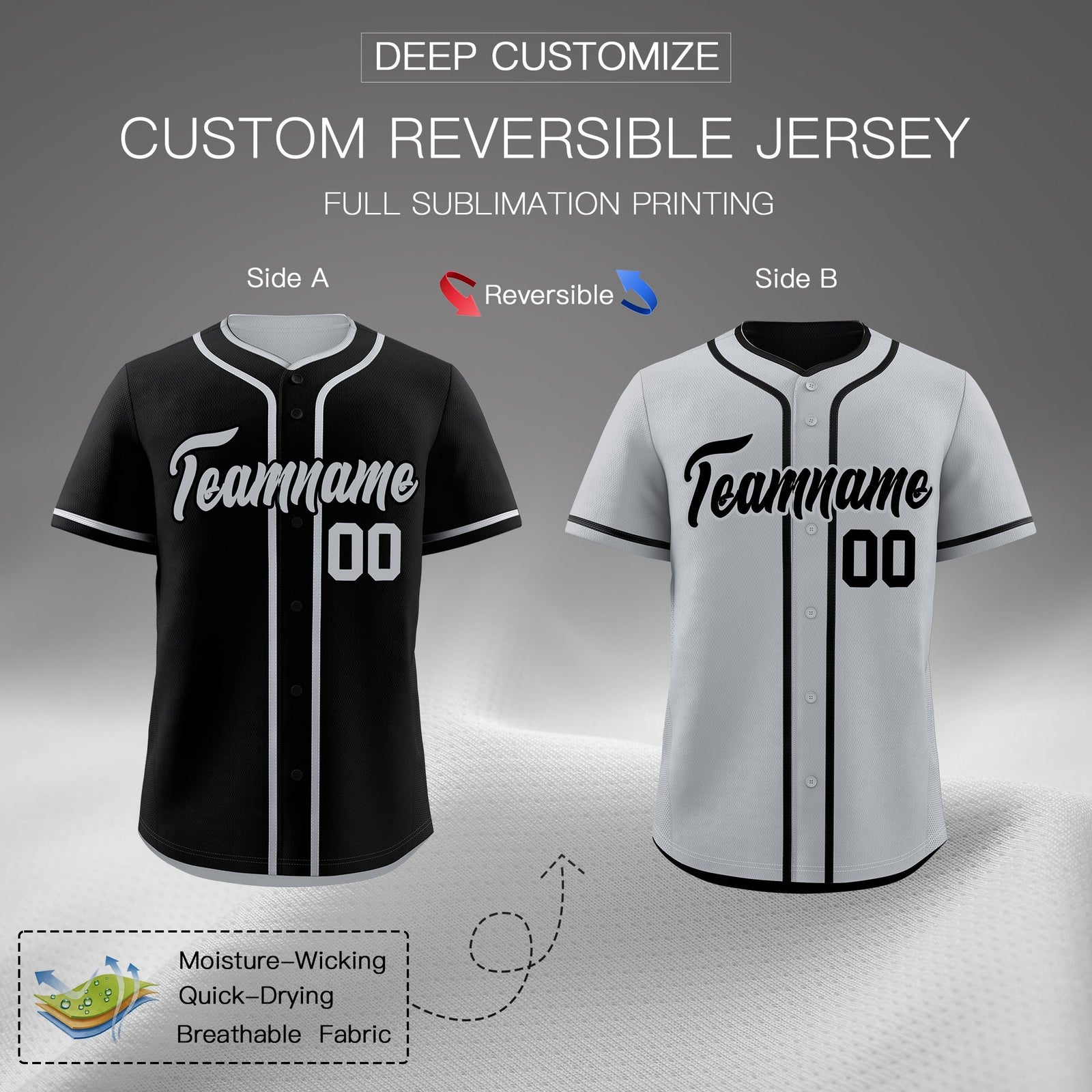 Custom Silver Black Reversible Classic Style Lightweight Baseball Jersey| KXKSHOP