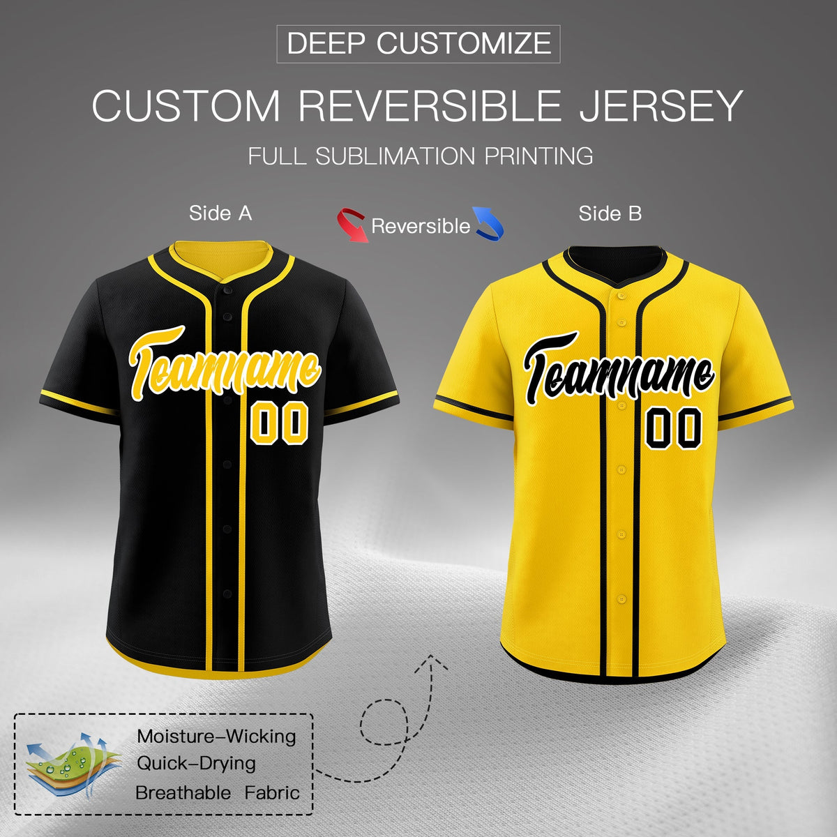 Custom Gold Black Reversible Classic Style Lightweight Baseball Jersey| KXKSHOP