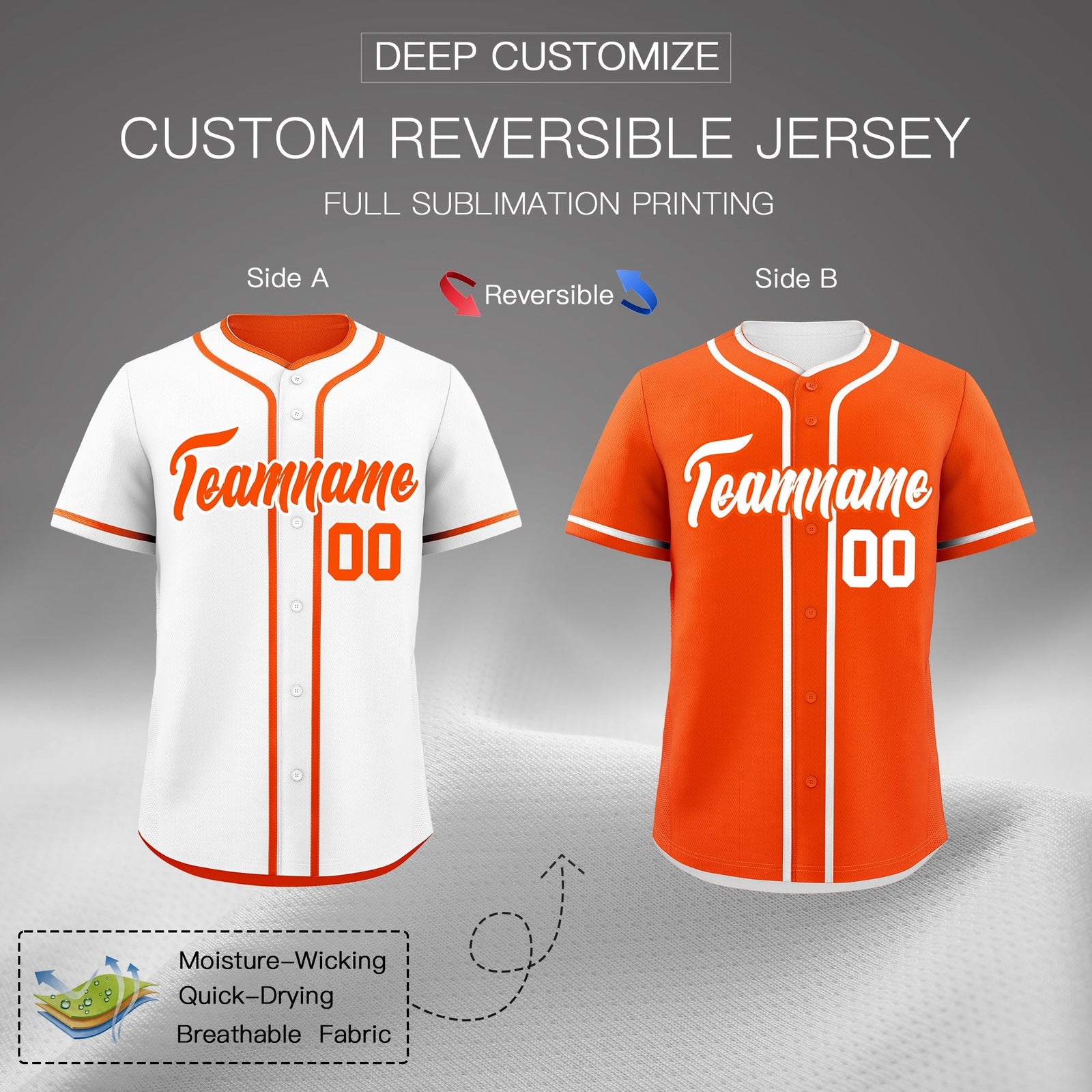 Custom Orange Reversible Classic Style Lightweight Baseball Jersey| KXKSHOP