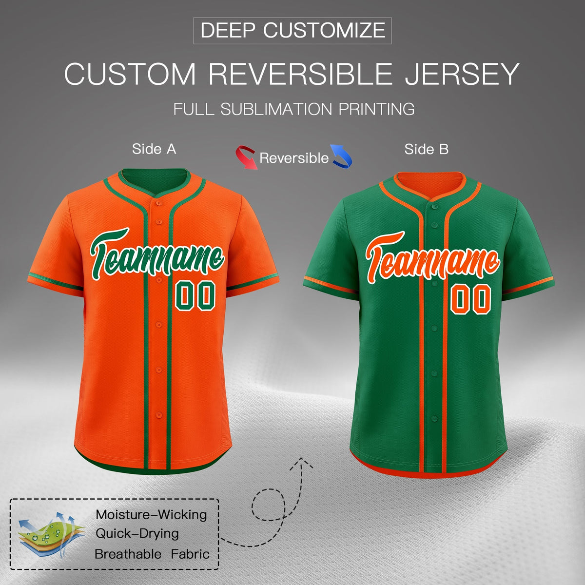 Custom Kelly Green White Reversible Classic Style Moisture-Wicking Baseball Jersey| KXKSHOP