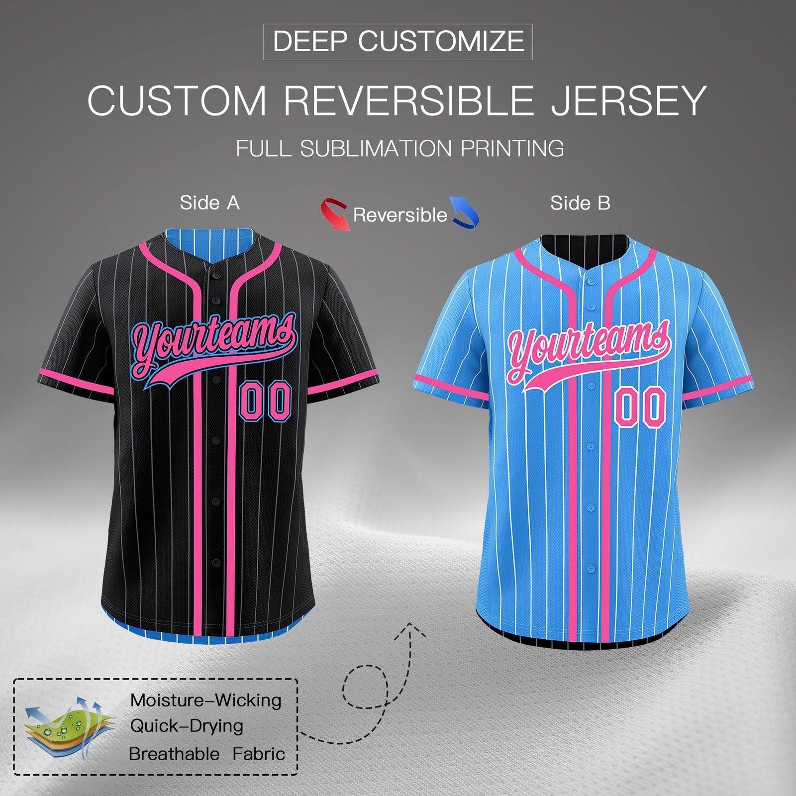 Custom Black Powder Blue Reversible Gradient Fashion Breathable Baseball Jersey| KXKSHOP