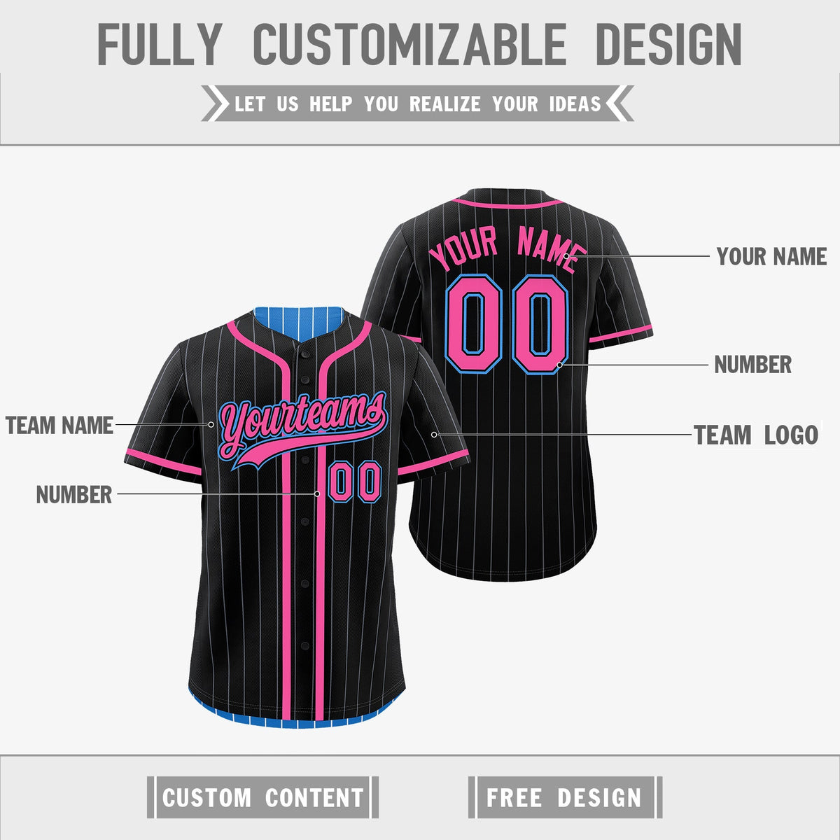 Custom Black Powder Blue Reversible Gradient Fashion Breathable Baseball Jersey| KXKSHOP