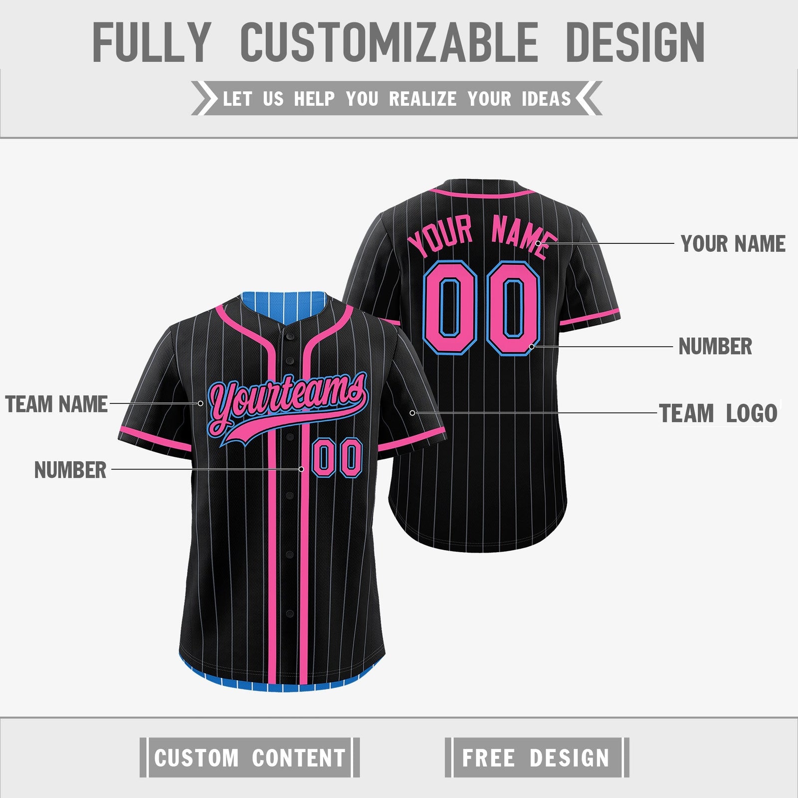 Custom Black Powder Blue Reversible Gradient Fashion Breathable Baseball Jersey| KXKSHOP