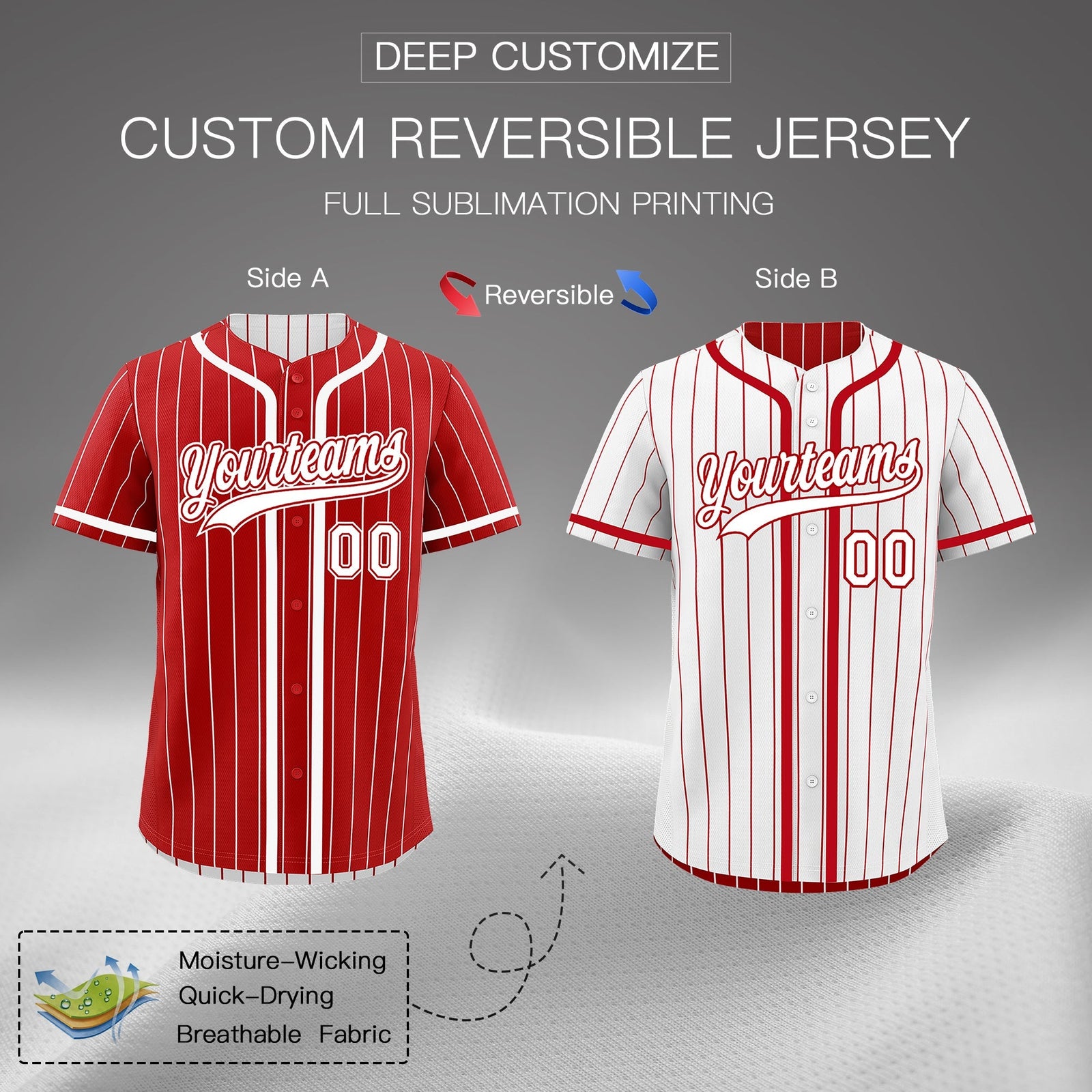 Custom Red White Reversible Gradient Fashion Breathable Baseball Jersey| KXKSHOP