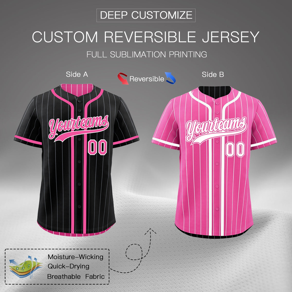 Custom Black Pink Reversible Gradient Fashion Lightweight Baseball Jersey| KXKSHOP