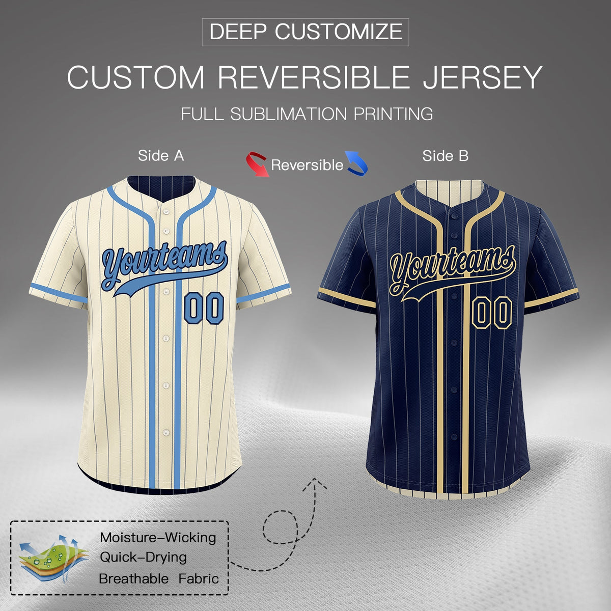 Custom Cream Navy Reversible Gradient Fashion Breathable Baseball Jersey| KXKSHOP