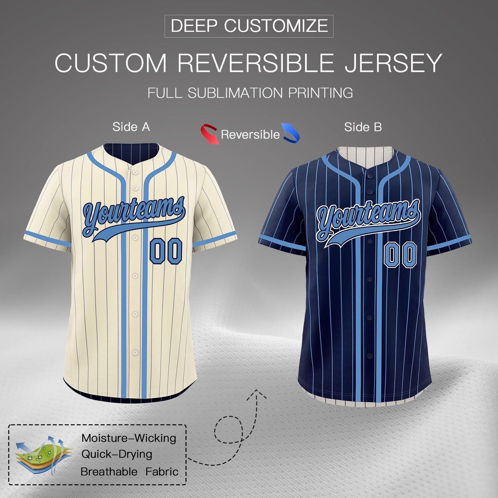 Custom Cream Navy Reversible Gradient Fashion Breathable Baseball Jersey| KXKSHOP
