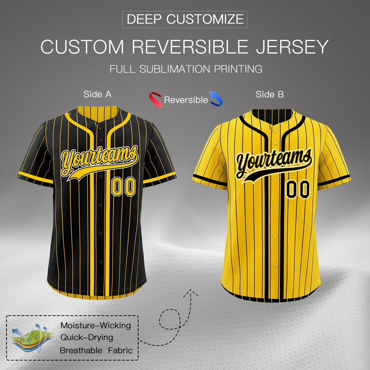 Custom Black Yellow Reversible Gradient Fashion Breathable Baseball Jersey| KXKSHOP
