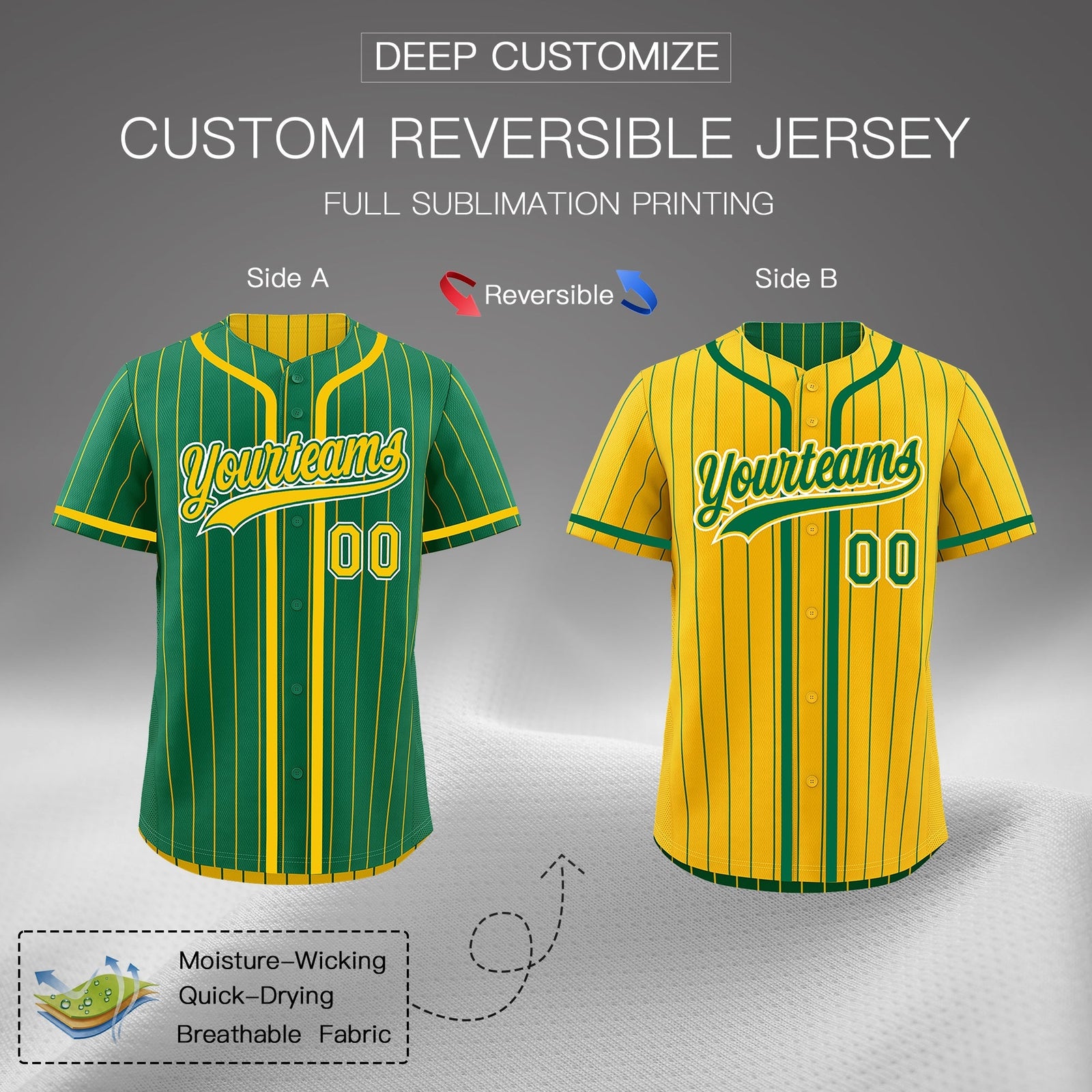 Custom Kelly Green Yellow Reversible Gradient Fashion Lightweight Baseball Jersey| KXKSHOP