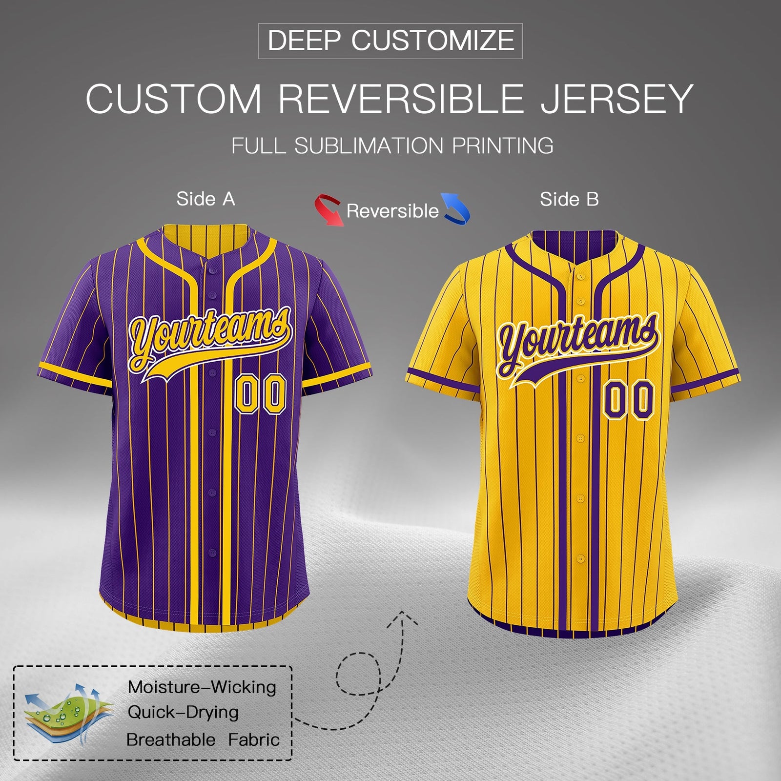 Custom Purple Yellow Reversible Gradient Fashion Lightweight Baseball Jersey| KXKSHOP