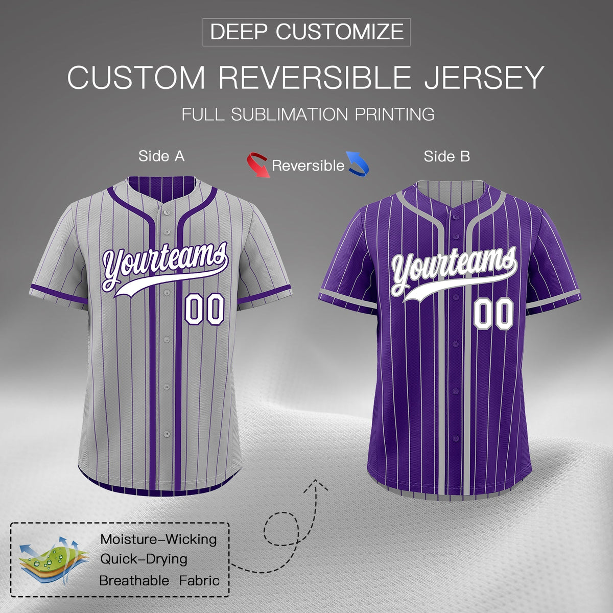 Custom Gray Purple Reversible Gradient Fashion Lightweight Baseball Jersey| KXKSHOP