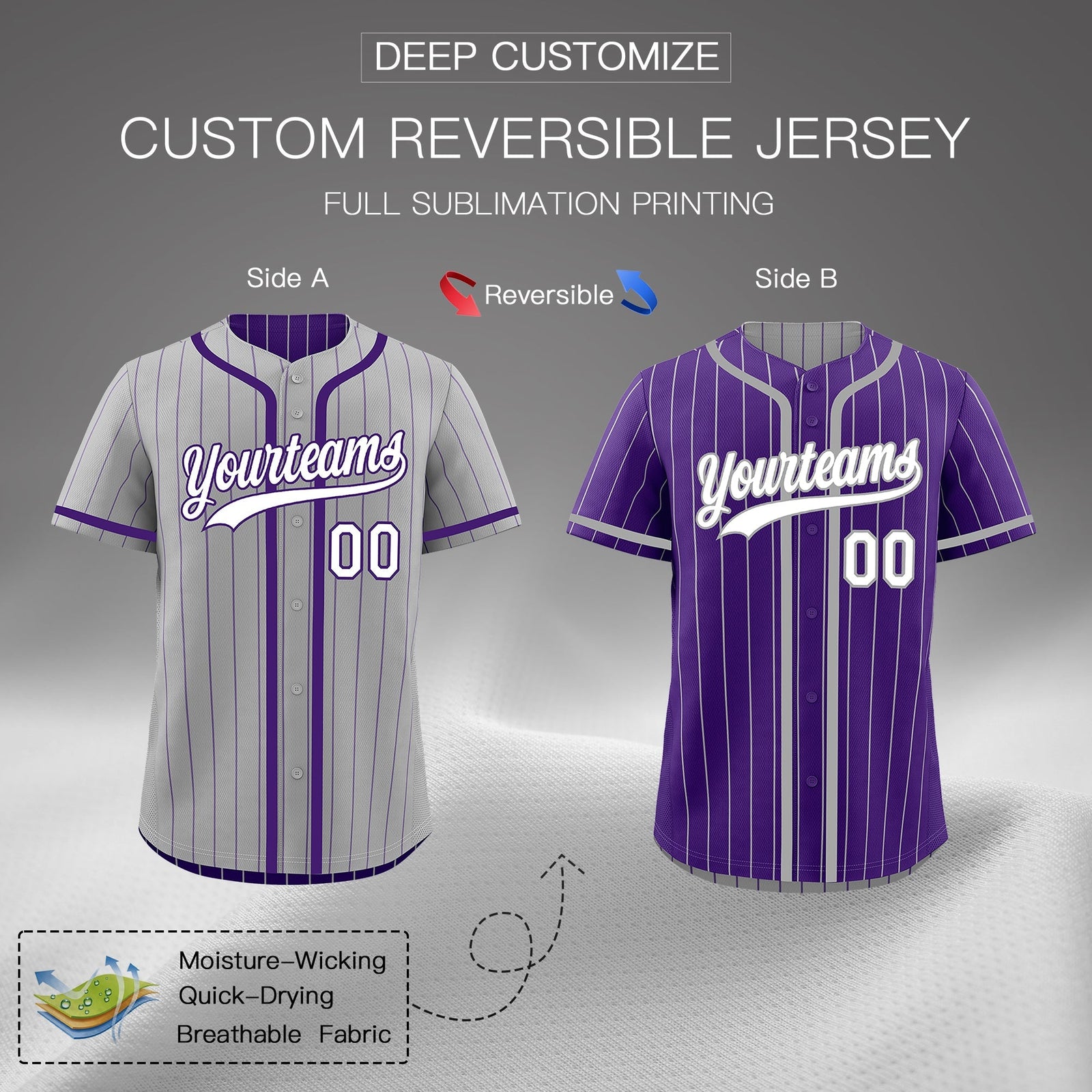 Custom Gray Purple Reversible Gradient Fashion Lightweight Baseball Jersey| KXKSHOP