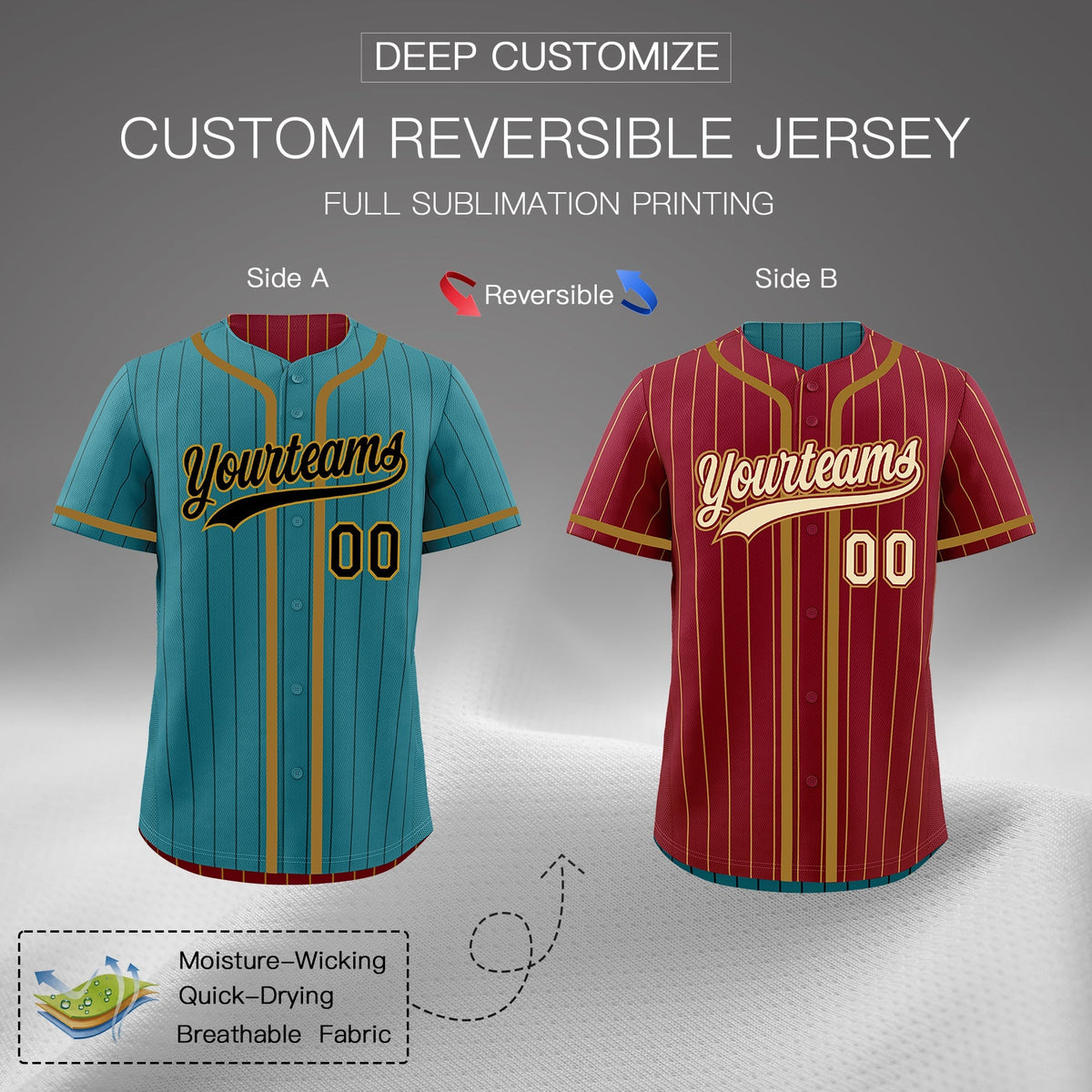 Custom Teal Crimson Reversible Gradient Fashion Breathable Baseball Jersey| KXKSHOP