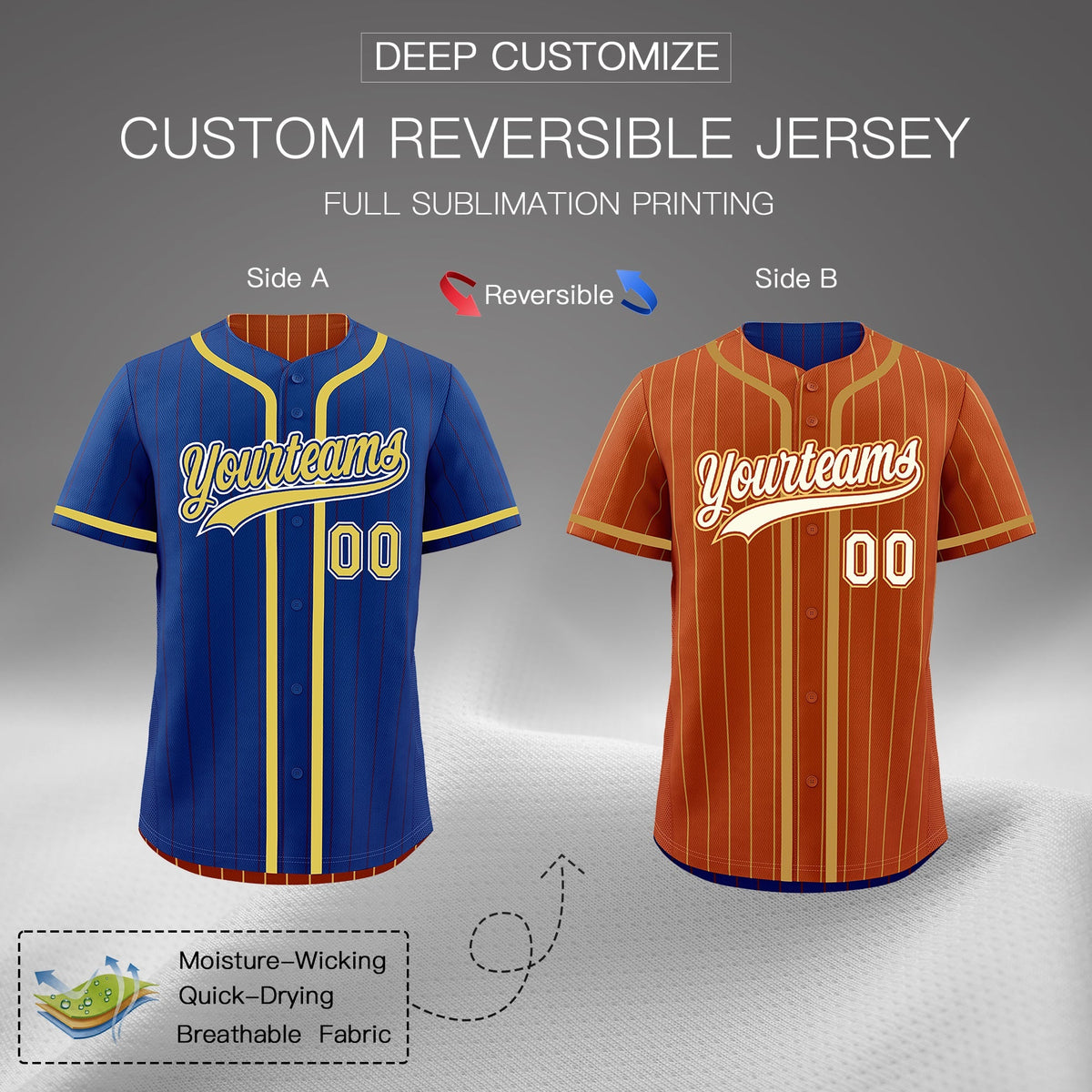 Custom Royal Blue Dark Orange Reversible Gradient Fashion Lightweight Baseball Jersey| KXKSHOP