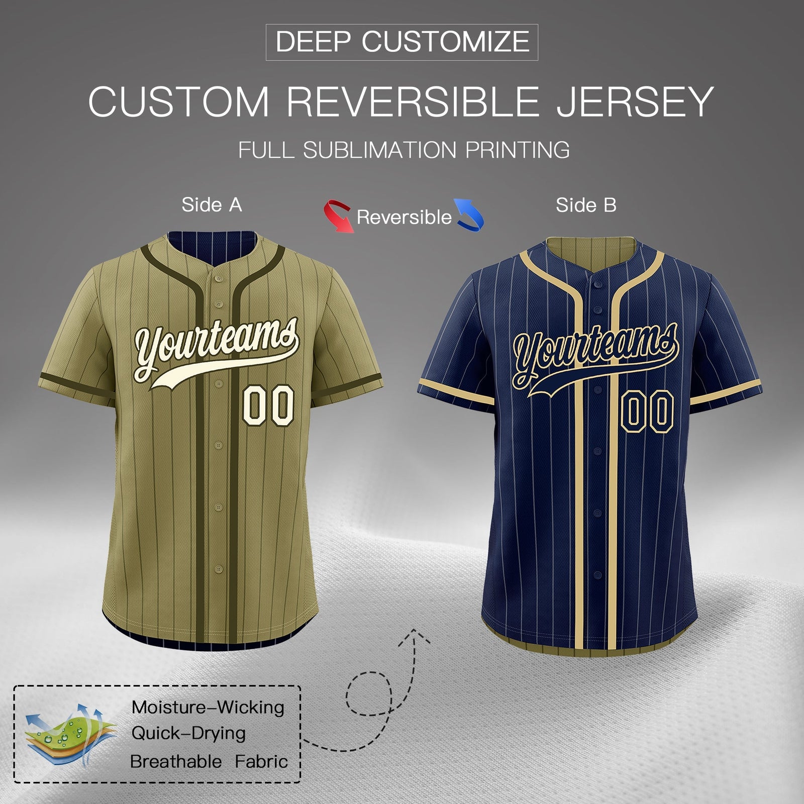 Custom Navy Olive Reversible Gradient Fashion Lightweight Baseball Jersey| KXKSHOP