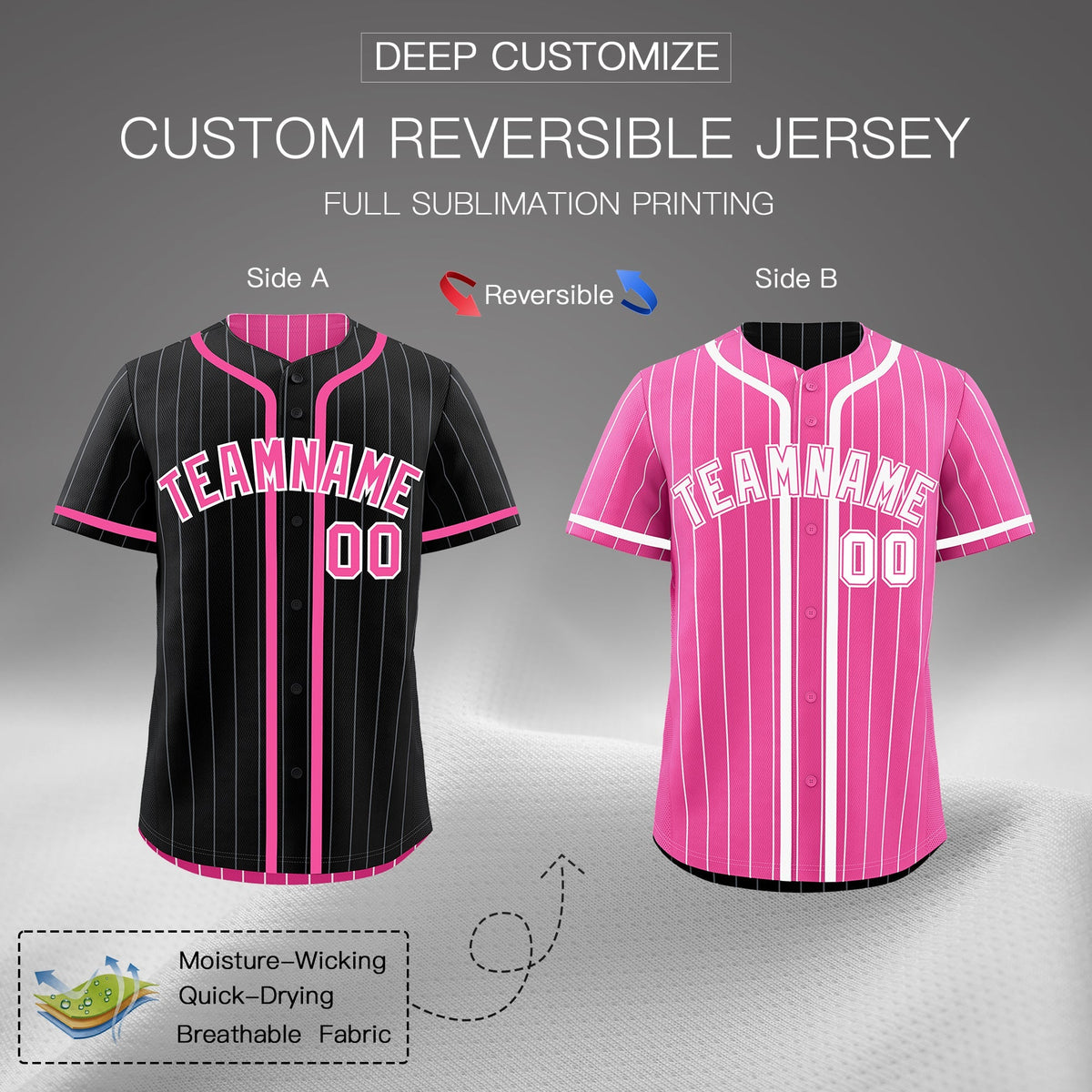 Custom Black Pink Reversible Gradient Fashion Lightweight Baseball Jersey| KXKSHOP