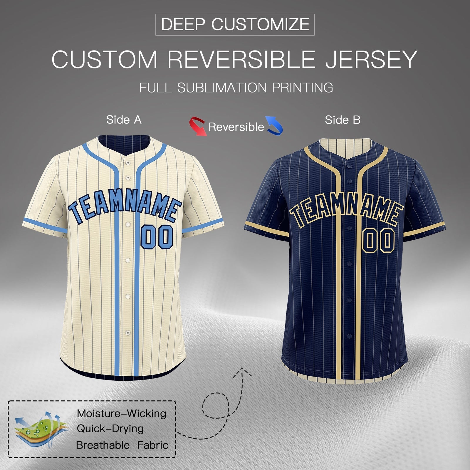 Custom Cream Navy Reversible Gradient Fashion Breathable Baseball Jersey| KXKSHOP