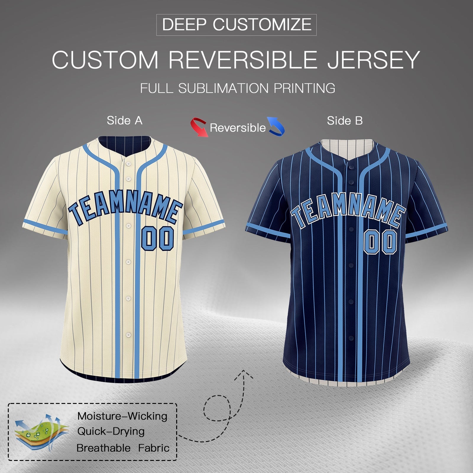 Custom Cream Navy Reversible Gradient Fashion Breathable Baseball Jersey| KXKSHOP