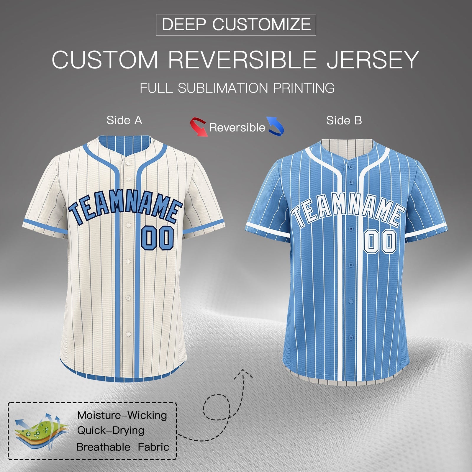 Custom Cream Light Blue Reversible Gradient Fashion Lightweight Baseball Jersey| KXKSHOP