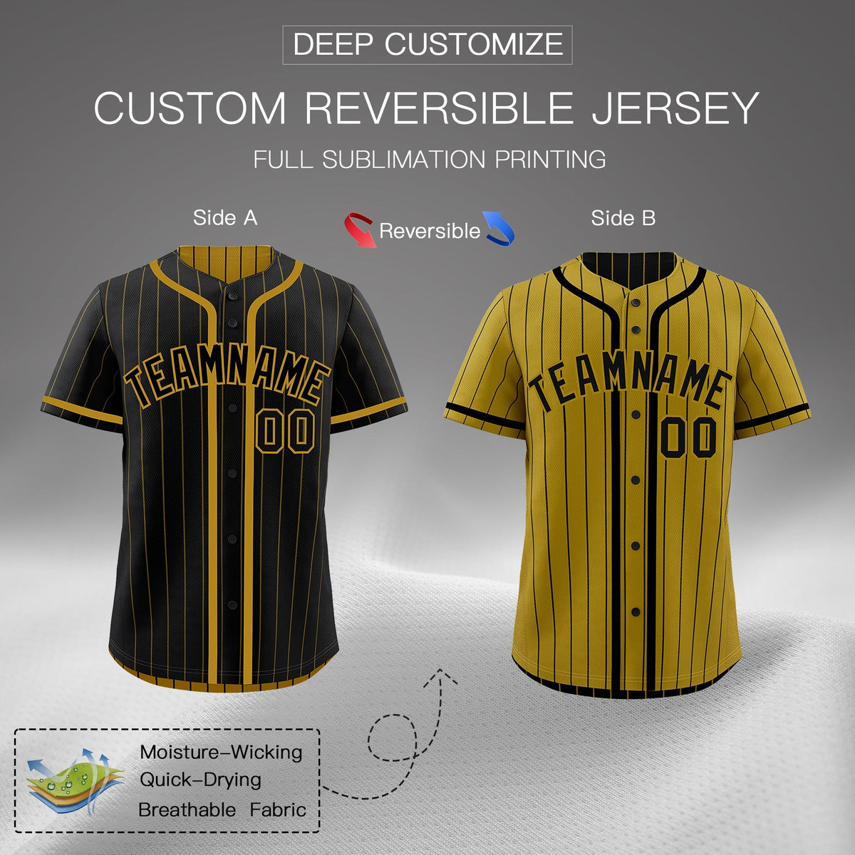Custom Black Old Gold Reversible Gradient Fashion Breathable Baseball Jersey| KXKSHOP
