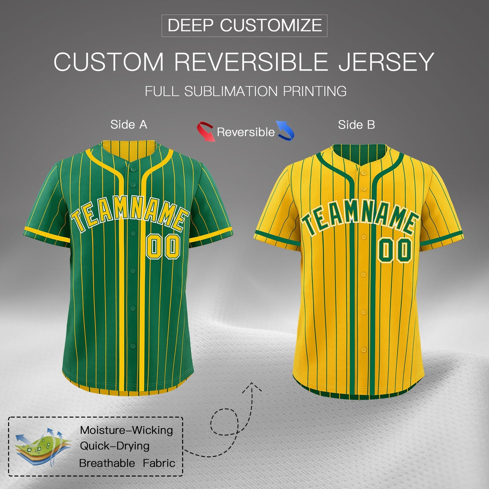 Custom Kelly Green Yellow Reversible Gradient Fashion Lightweight Baseball Jersey| KXKSHOP