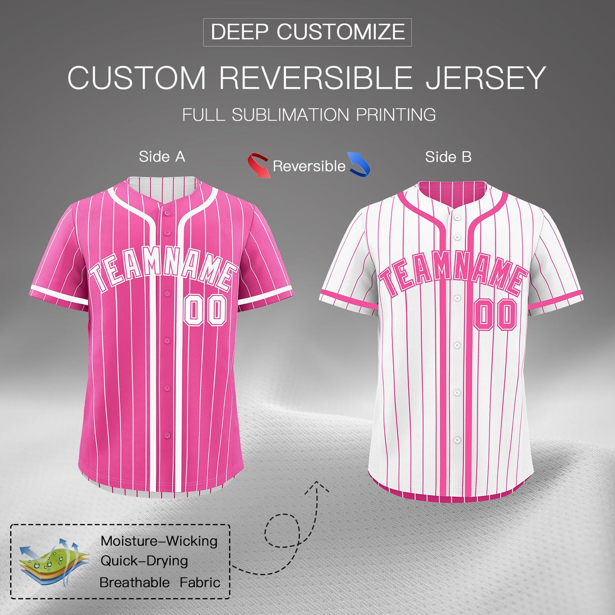 Custom Pink White Reversible Gradient Fashion Breathable Baseball Jersey| KXKSHOP