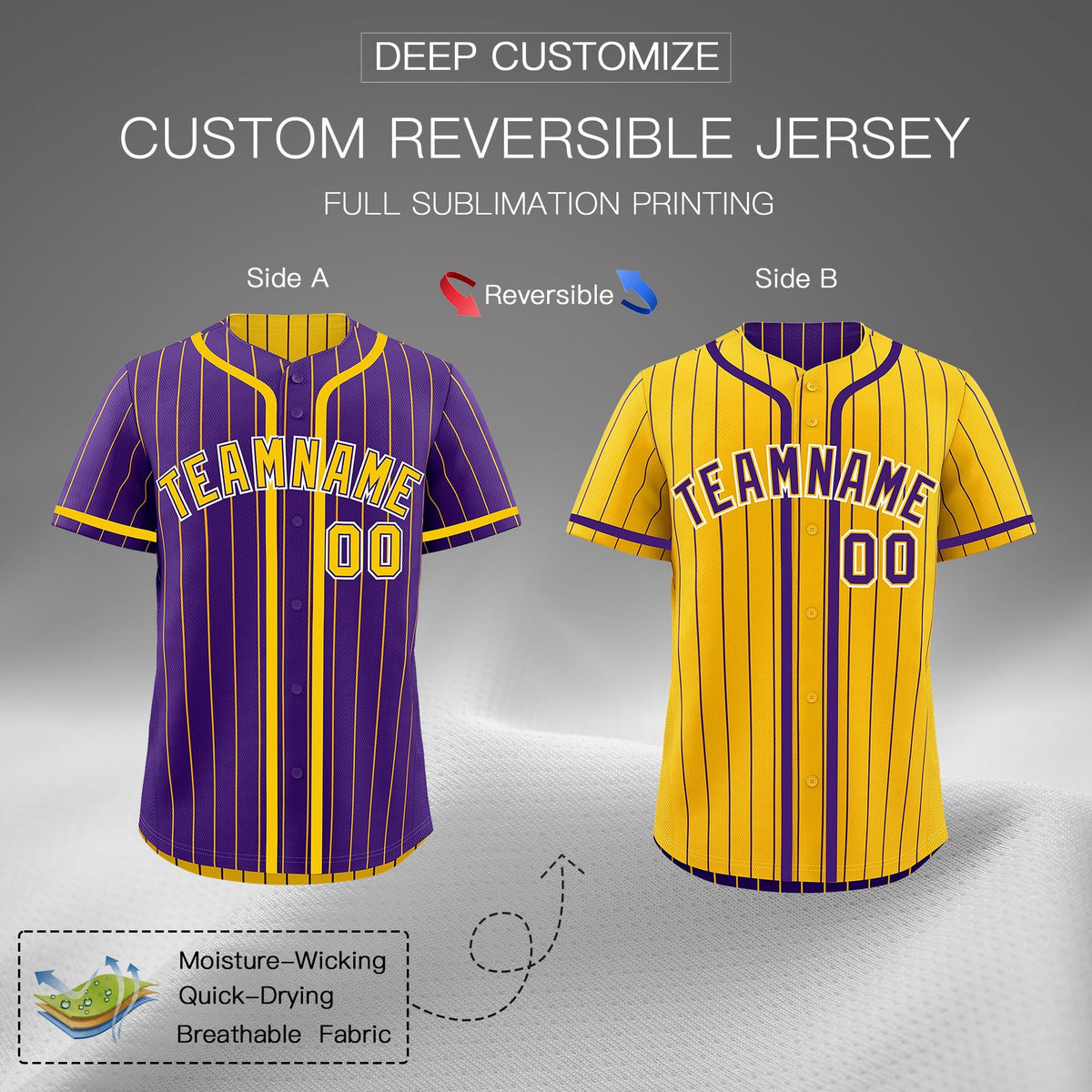 Custom Purple Yellow Reversible Gradient Fashion Lightweight Baseball Jersey| KXKSHOP