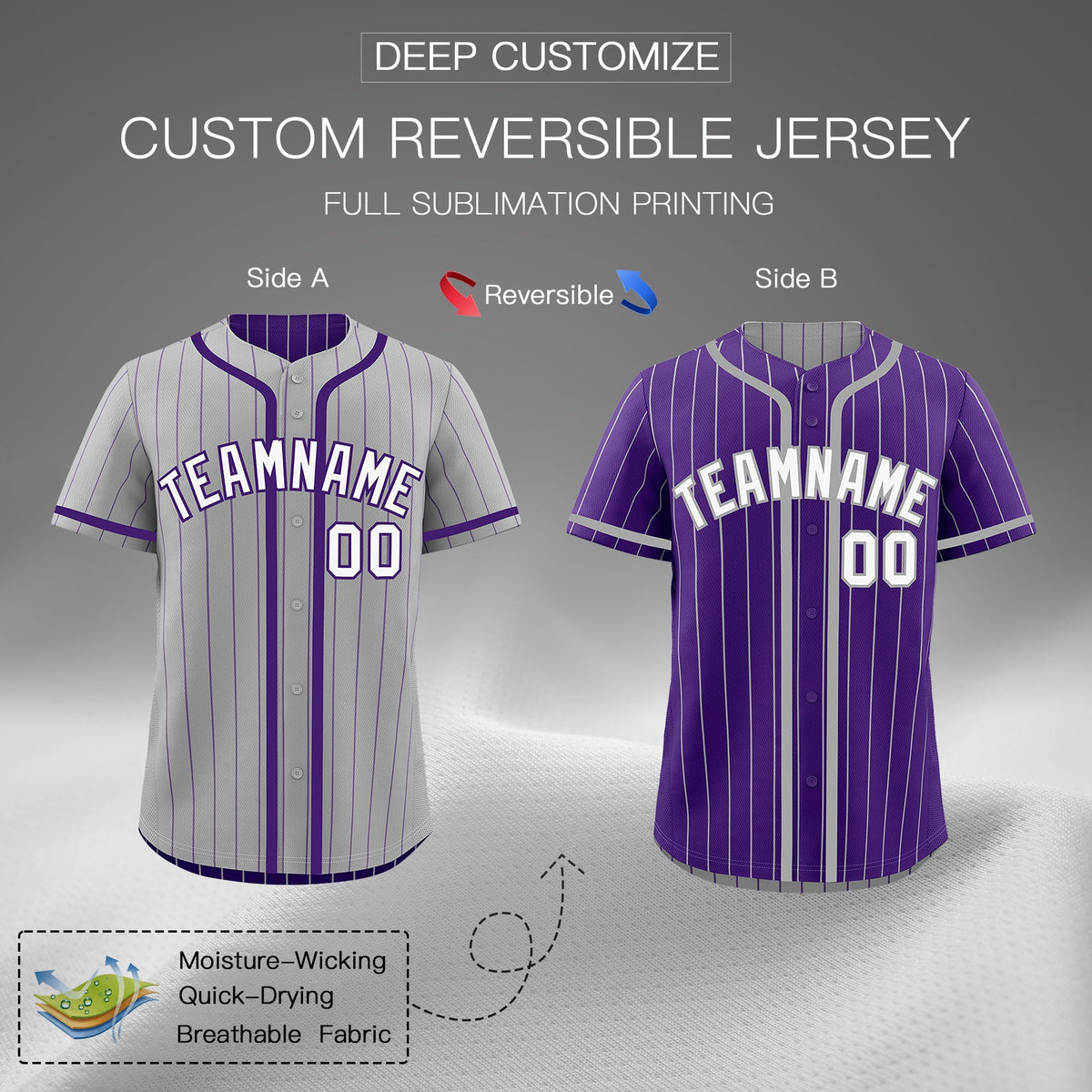 Custom Gray Purple Reversible Gradient Fashion Lightweight Baseball Jersey| KXKSHOP