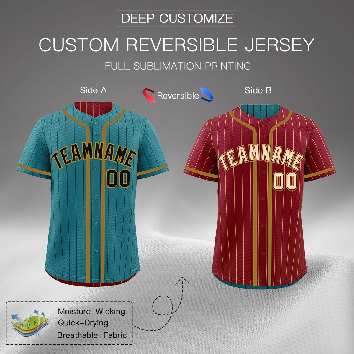 Custom Teal Crimson Reversible Gradient Fashion Breathable Baseball Jersey| KXKSHOP