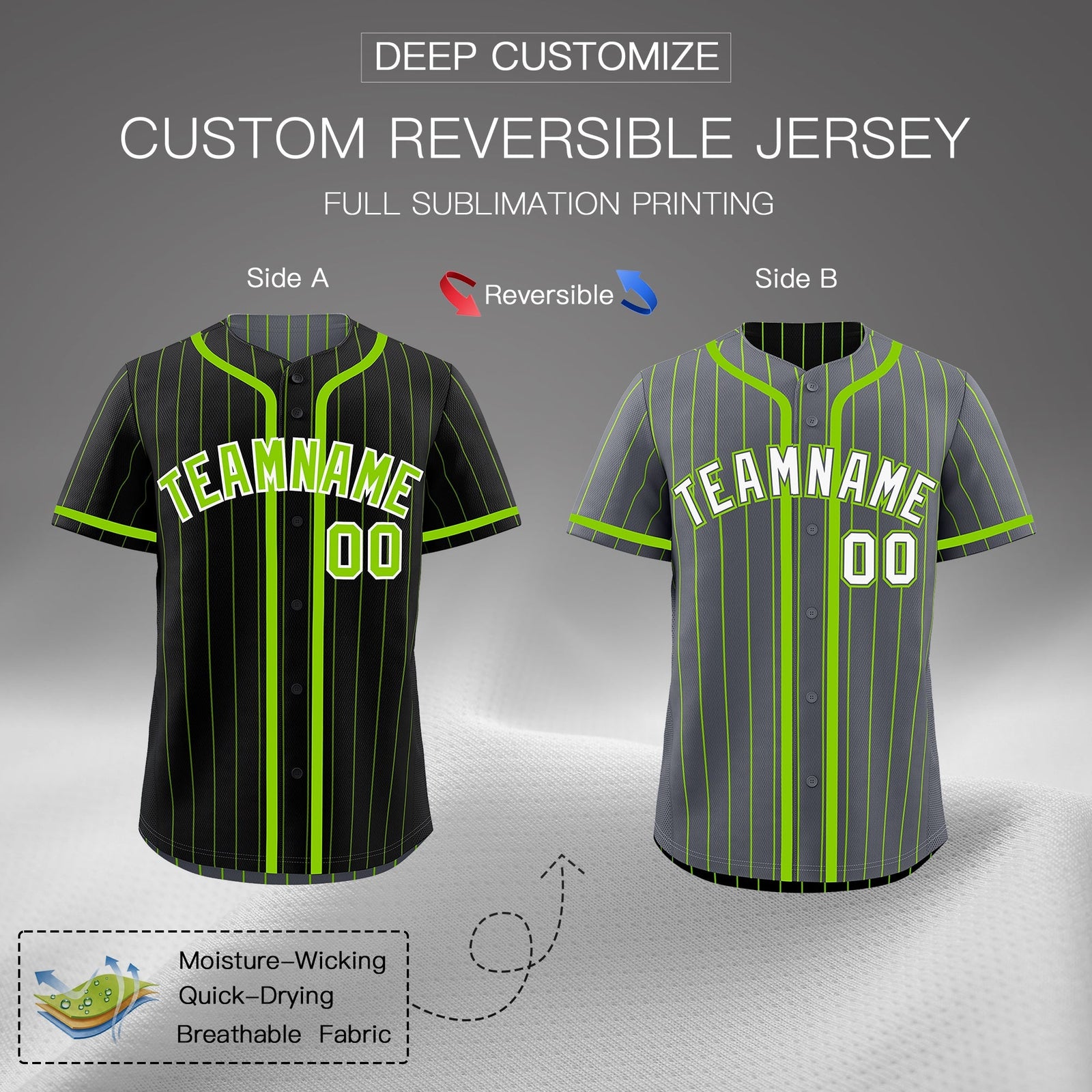 Custom Black Neon Green Reversible Gradient Fashion Lightweight Baseball Jersey| KXKSHOP