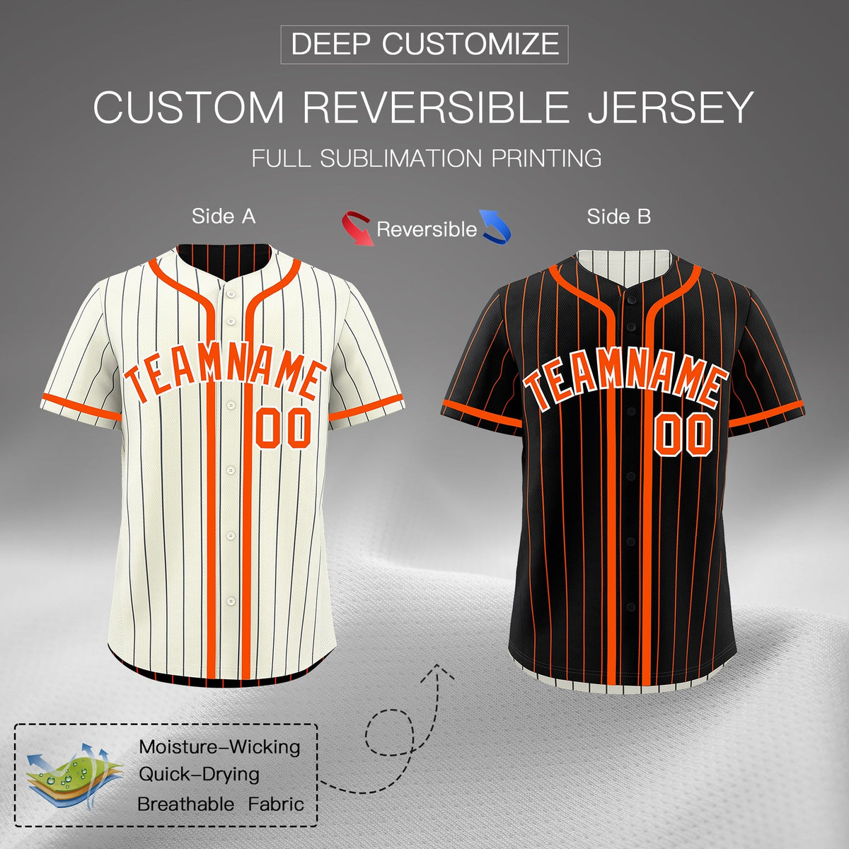 Custom Cream Black Orange Reversible Gradient Fashion Breathable Baseball Jersey| KXKSHOP