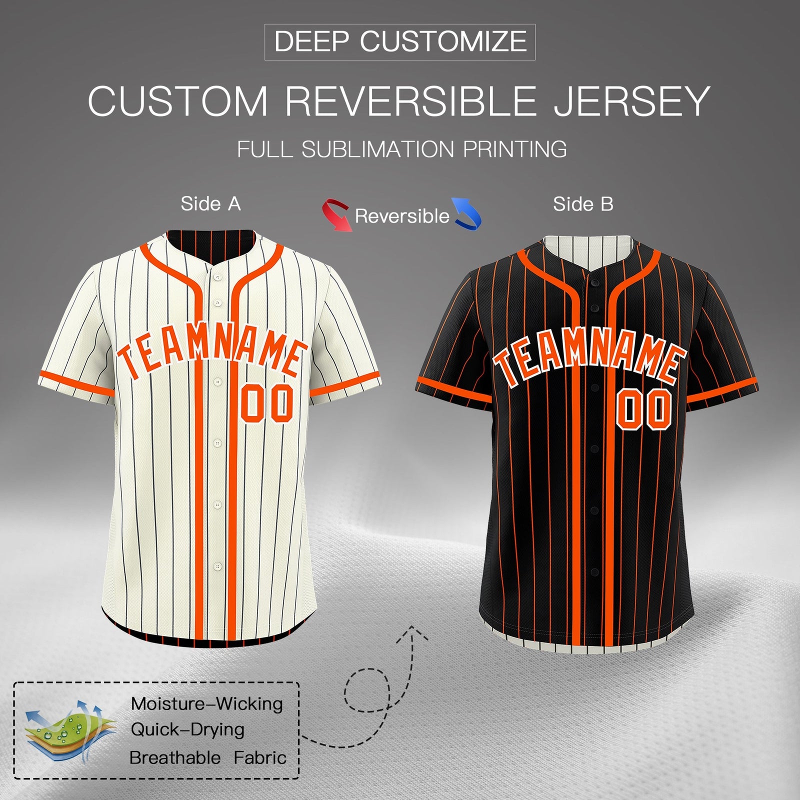 Custom Cream Black Orange Reversible Gradient Fashion Breathable Baseball Jersey| KXKSHOP