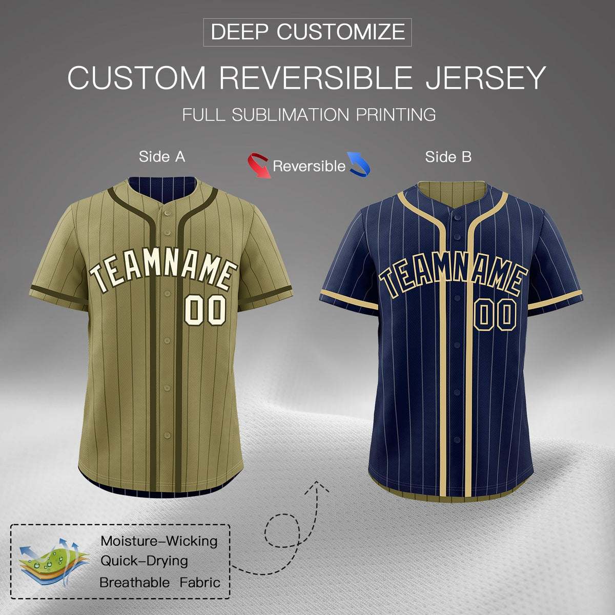 Custom Navy Olive Reversible Gradient Fashion Lightweight Baseball Jersey| KXKSHOP