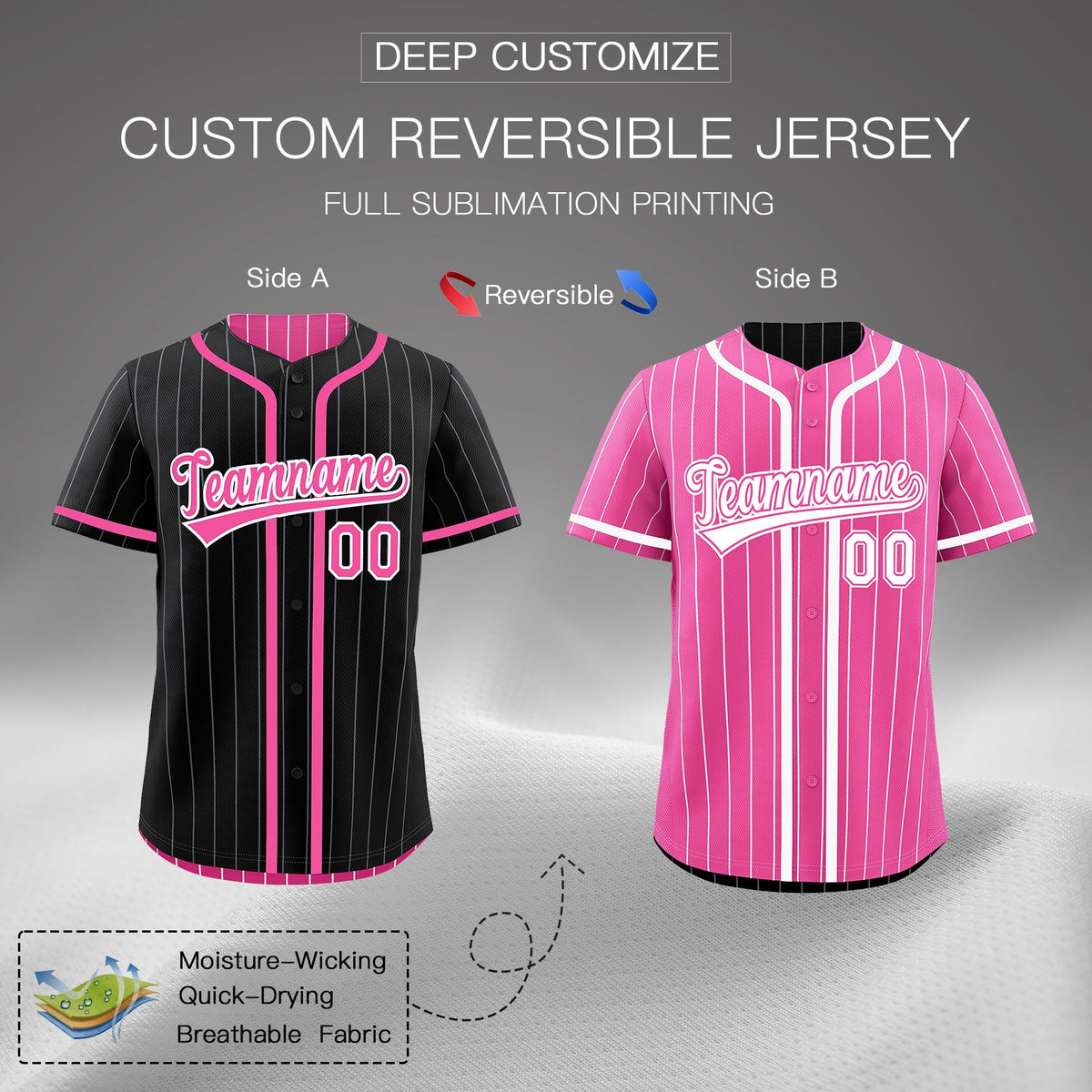Custom Black Pink Reversible Gradient Fashion Lightweight Baseball Jersey| KXKSHOP