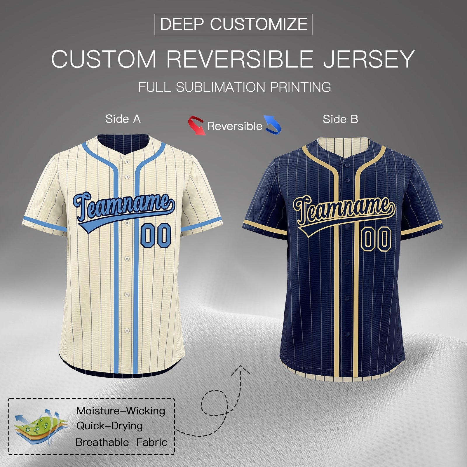 Custom Cream Navy Reversible Gradient Fashion Breathable Baseball Jersey| KXKSHOP